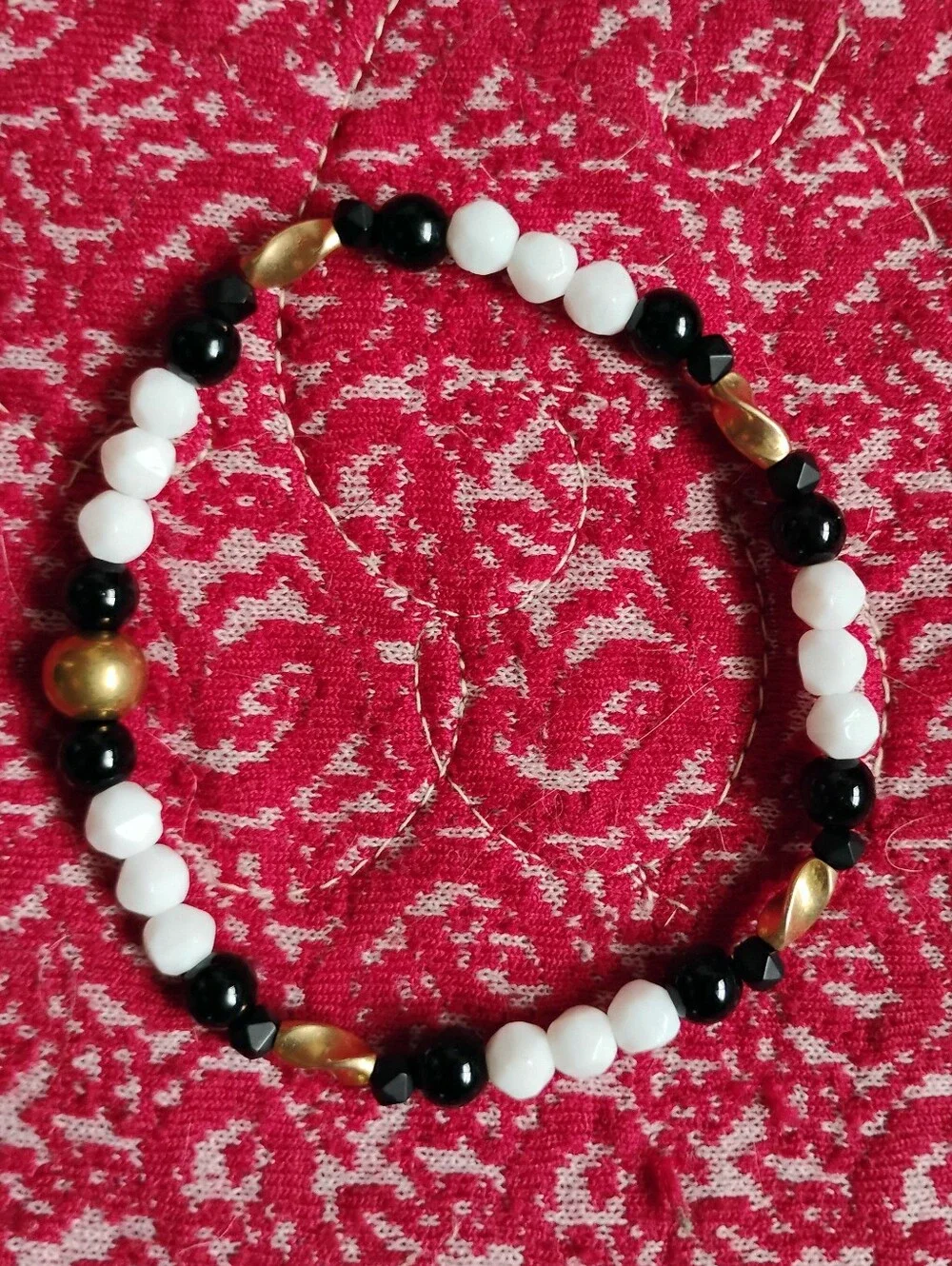 Onyx and Vintage Milk Glass Handmade Bracelet